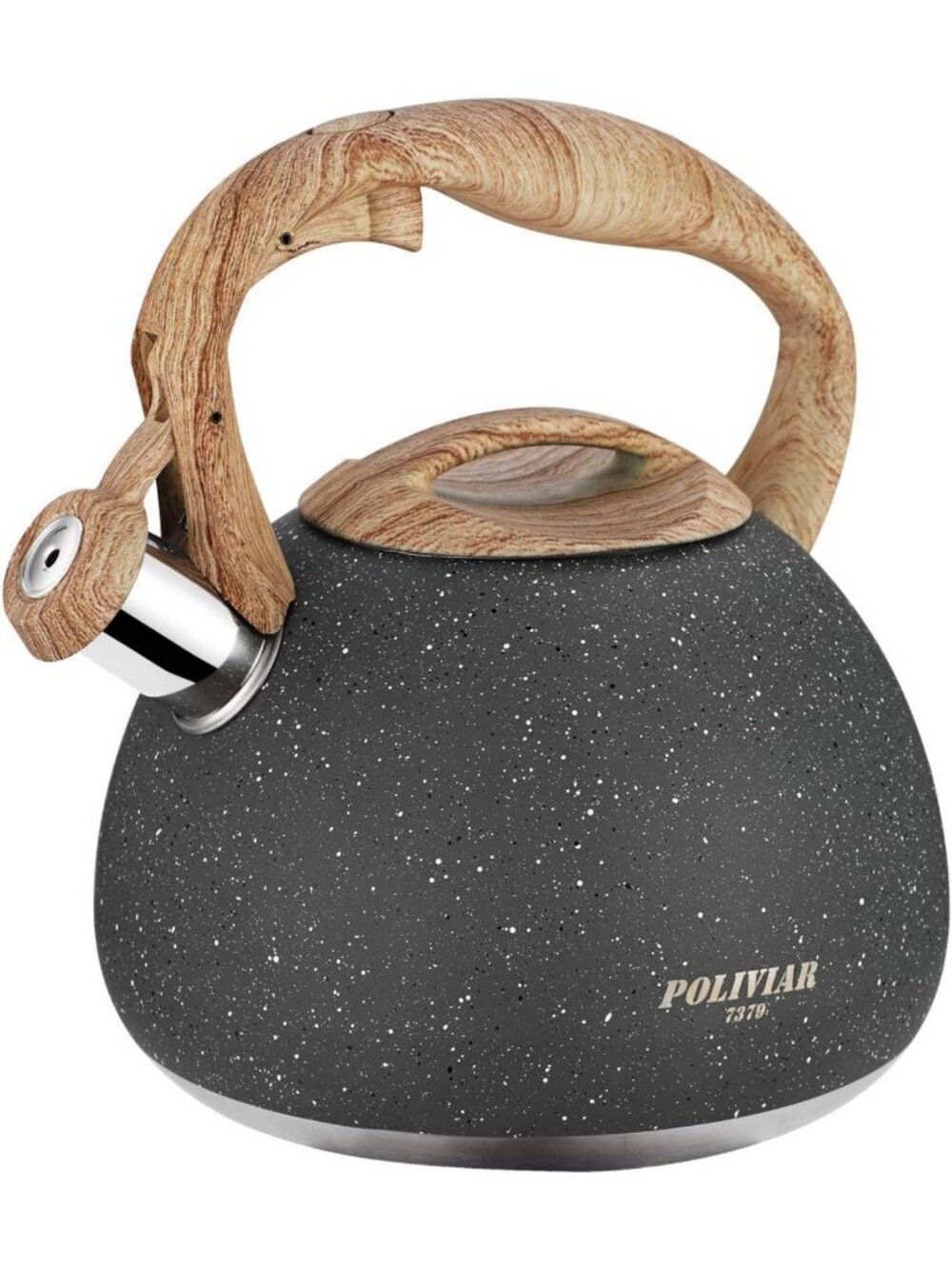 Stylish 2.7 Quart Stainless Steel Tea Kettle with Wood Handle & Loud Whistle